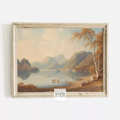 Moody Landscape Vintage Art - Vintage Lake Landscape Painting